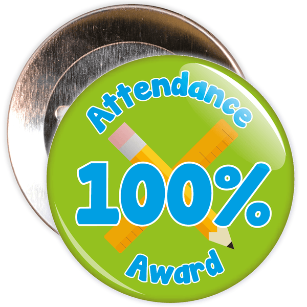 Attendance 100% Award Badge (green/blue)