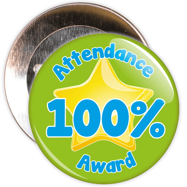 Attendance 100% Award Badge (green/blue)