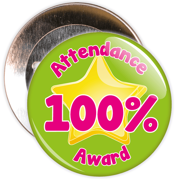 Attendance 100% Award Badge (green/pink)