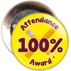 Attendance 100% Award Badge (yellow/burgundy)