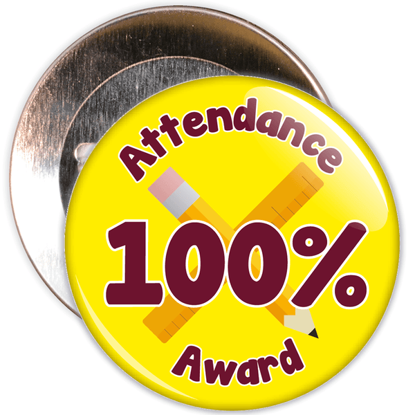 Attendance 100% Award Badge (yellow/burgundy)