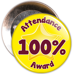 Attendance 100% Award Badge (yellow/burgundy)