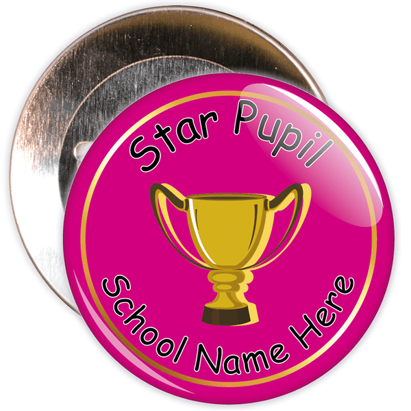 Star Pupil Badge with Custom School Name (pink)