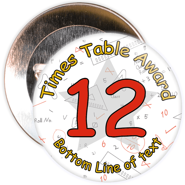 Customisable Maths 12 Times Table Award School Badge