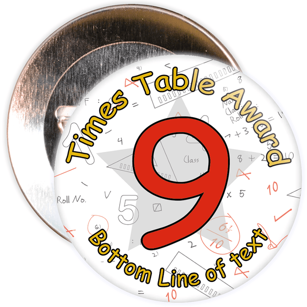 Customisable Maths 9 Times Table Award School Badge
